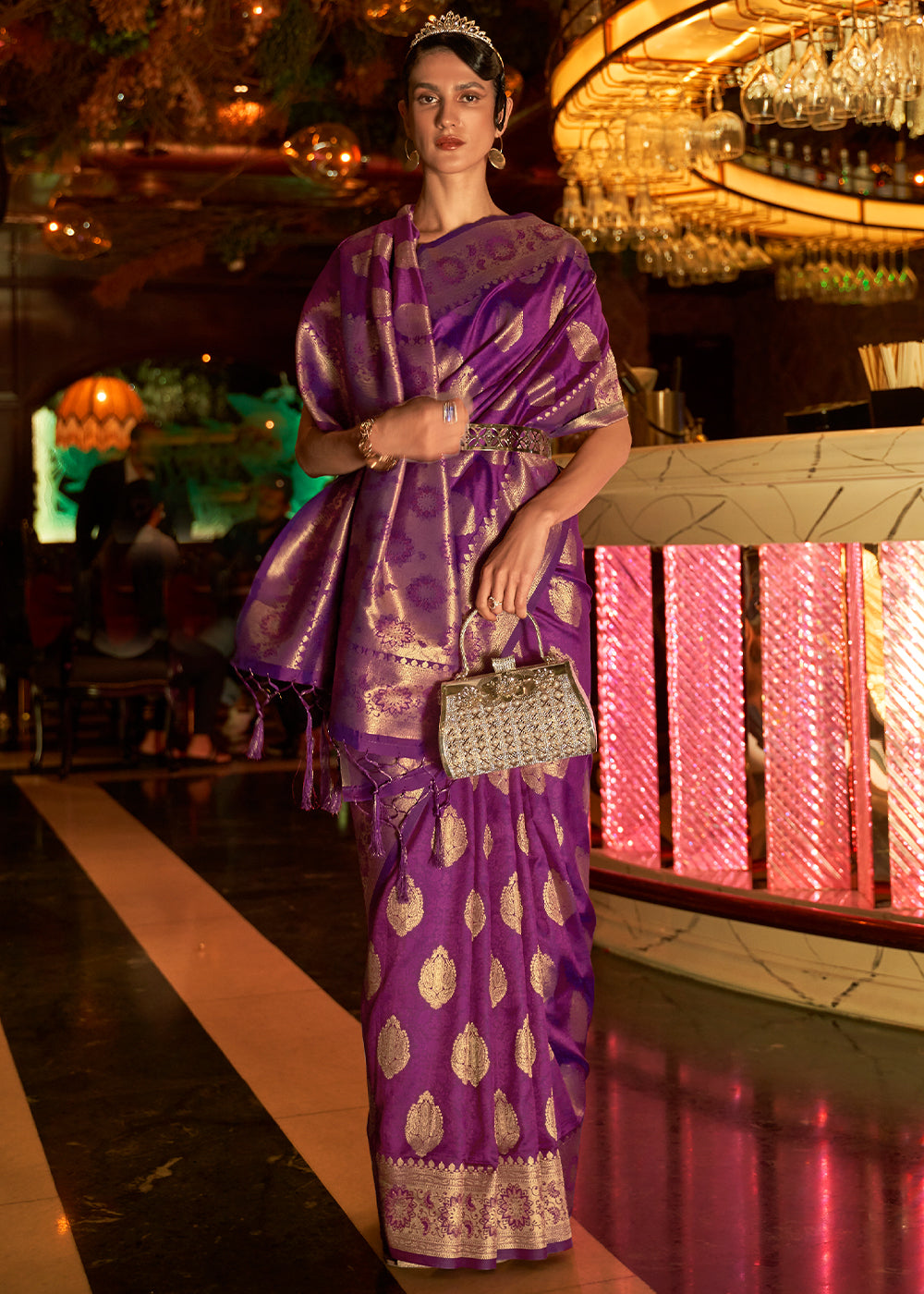 Regal Dahlia Purple Banarasi Brocade Silk Saree