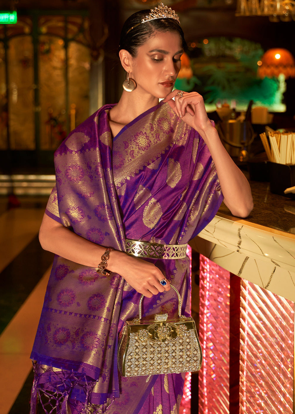 Regal Dahlia Purple Banarasi Brocade Silk Saree