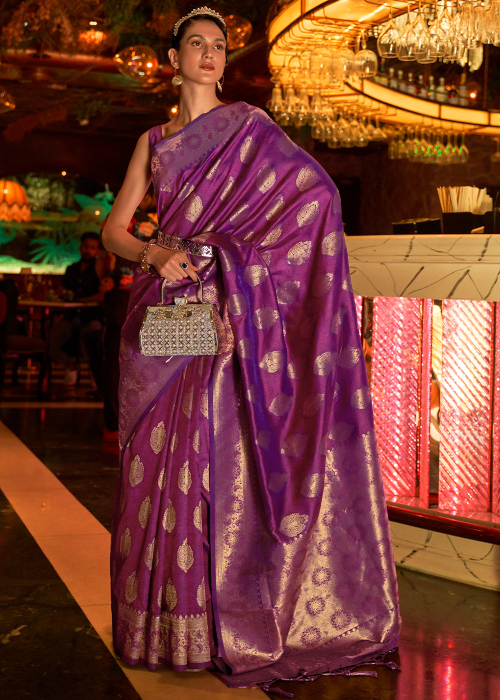 Regal Dahlia Purple Banarasi Brocade Silk Saree