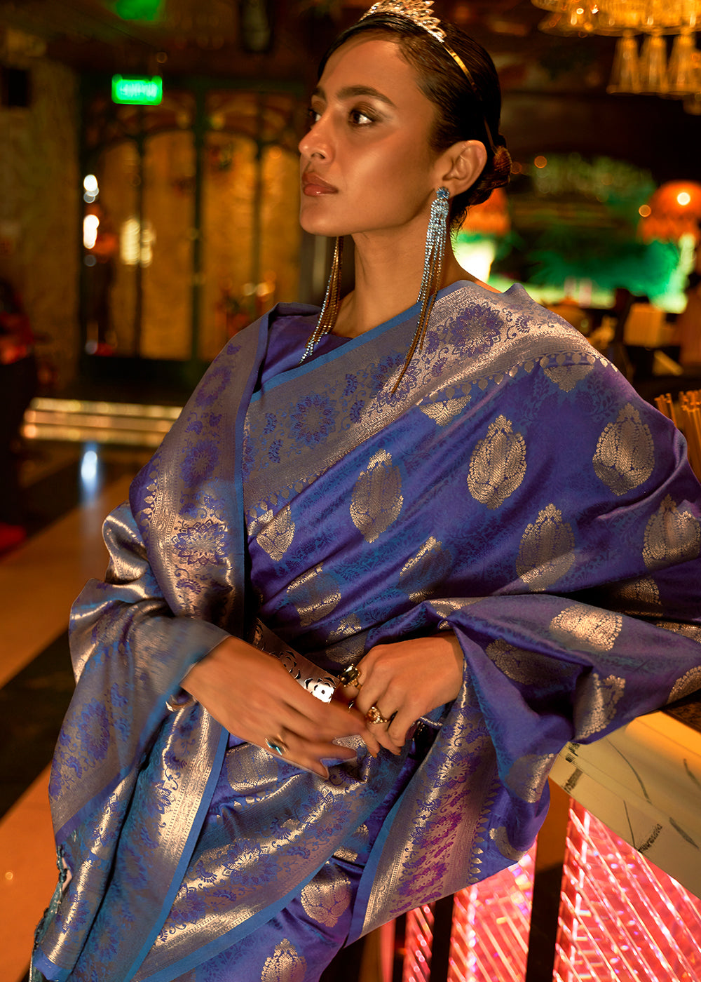 Mesmerizing Blues: Handwoven Banarasi Brocade Silk Saree