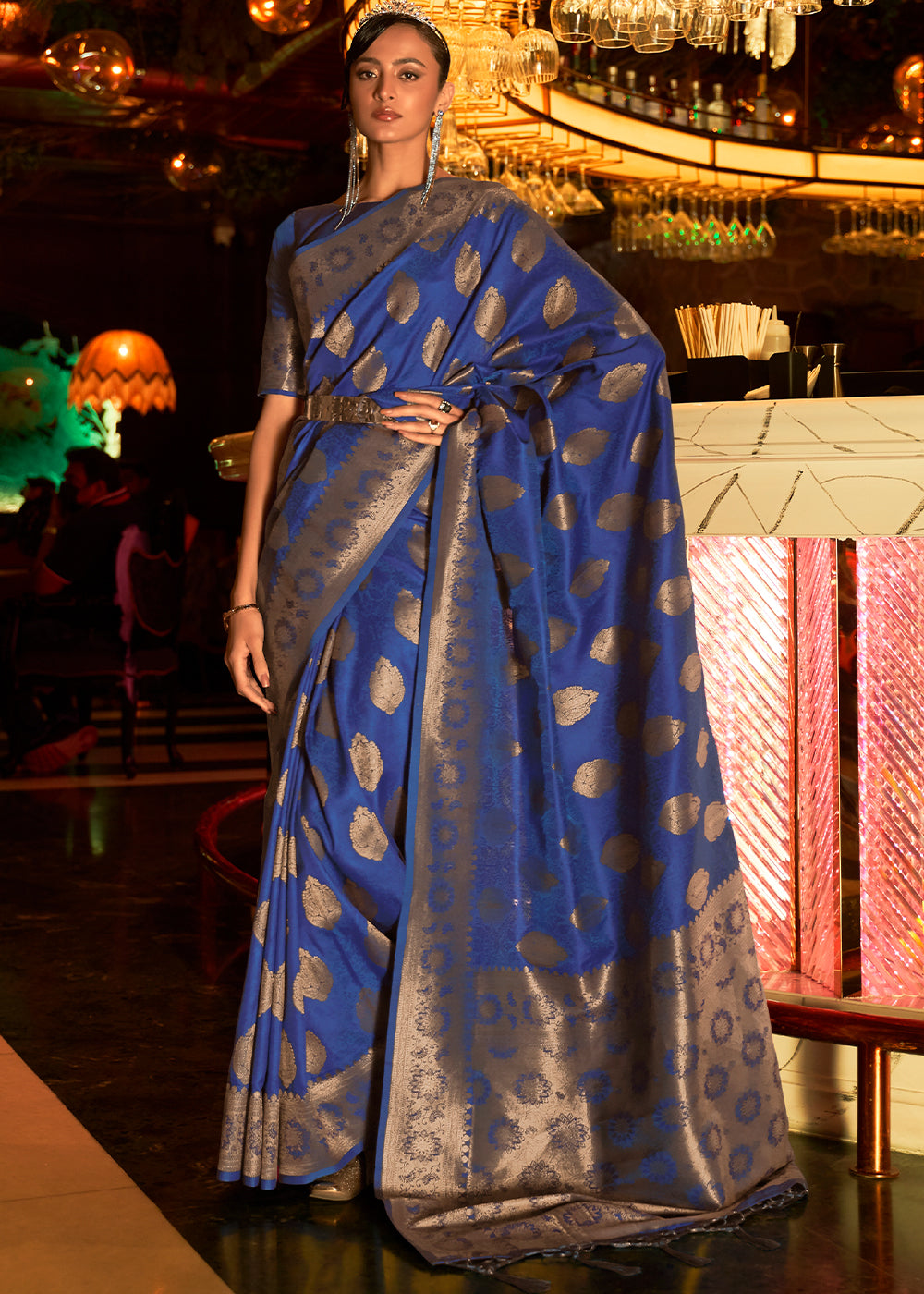 Mesmerizing Blues: Handwoven Banarasi Brocade Silk Saree