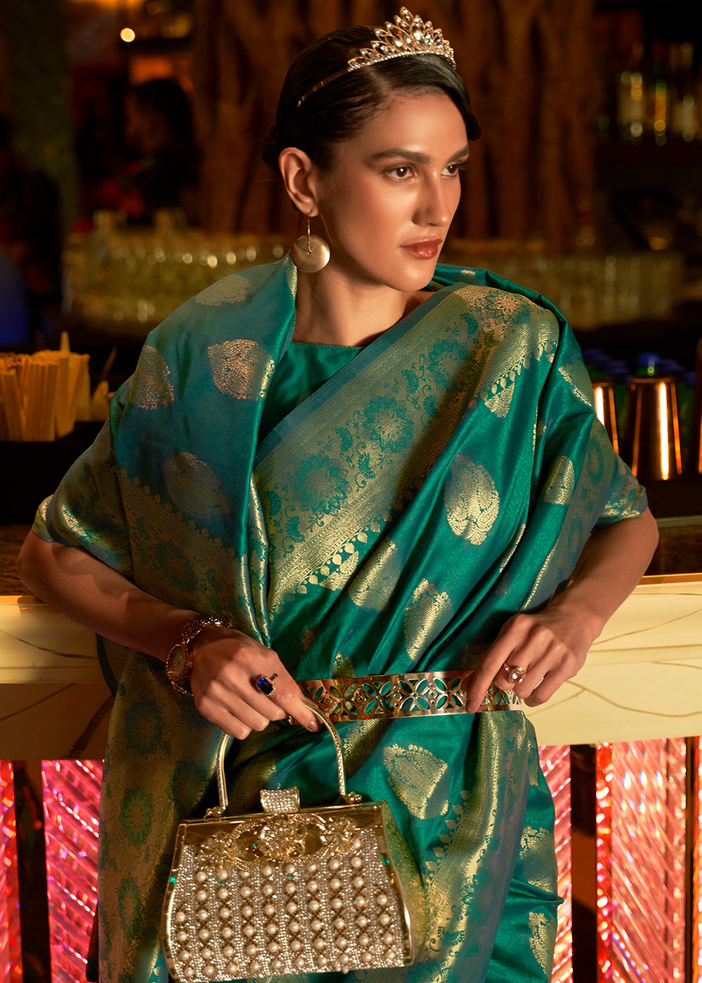 Elegant Vintage Green Banarasi Brocade Silk Saree