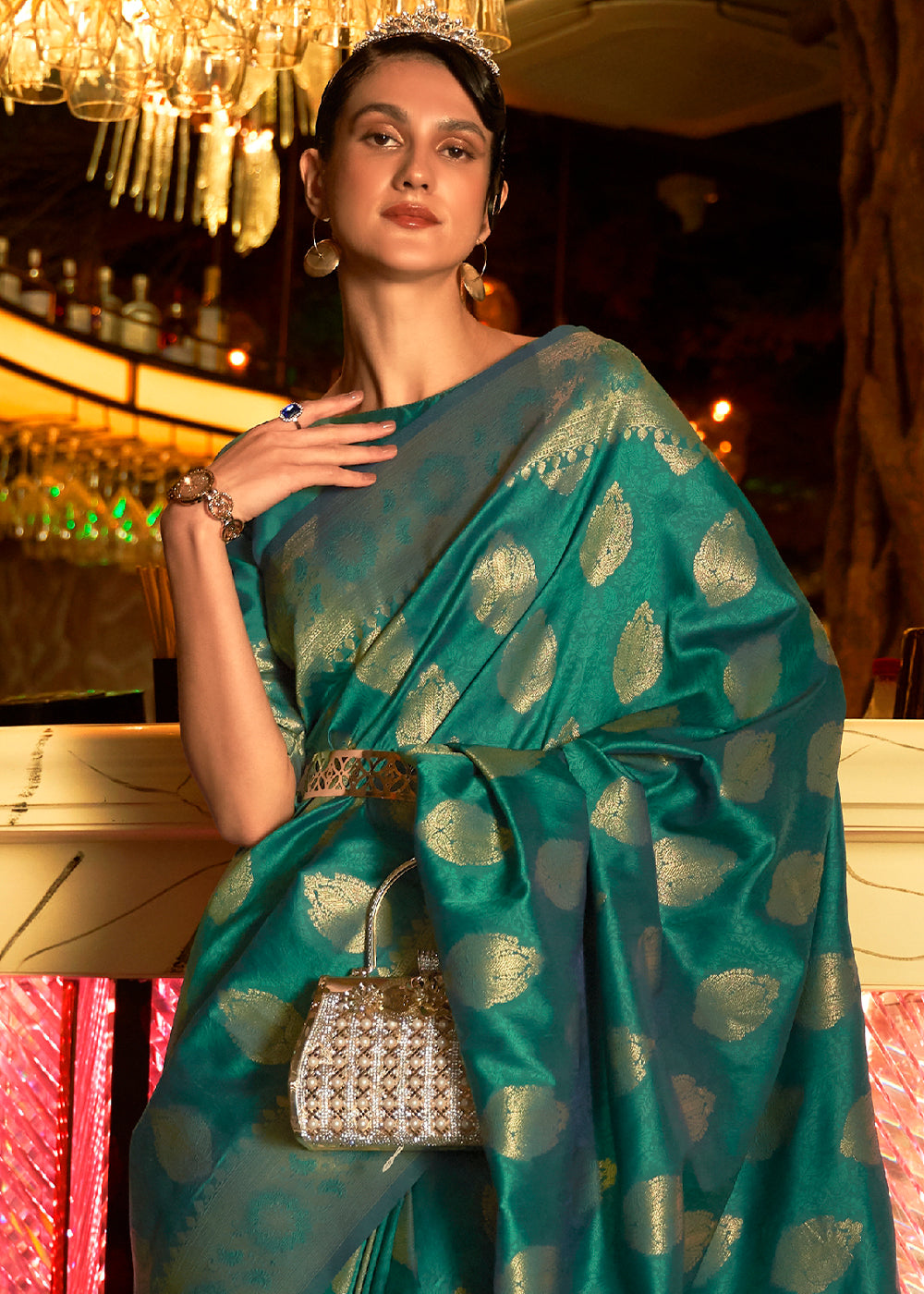 Elegant Vintage Green Banarasi Brocade Silk Saree