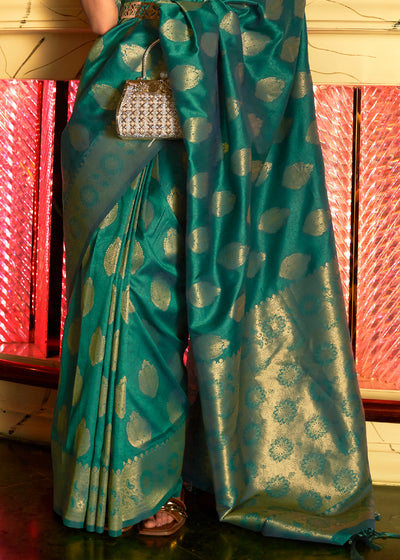 Elegant Vintage Green Banarasi Brocade Silk Saree