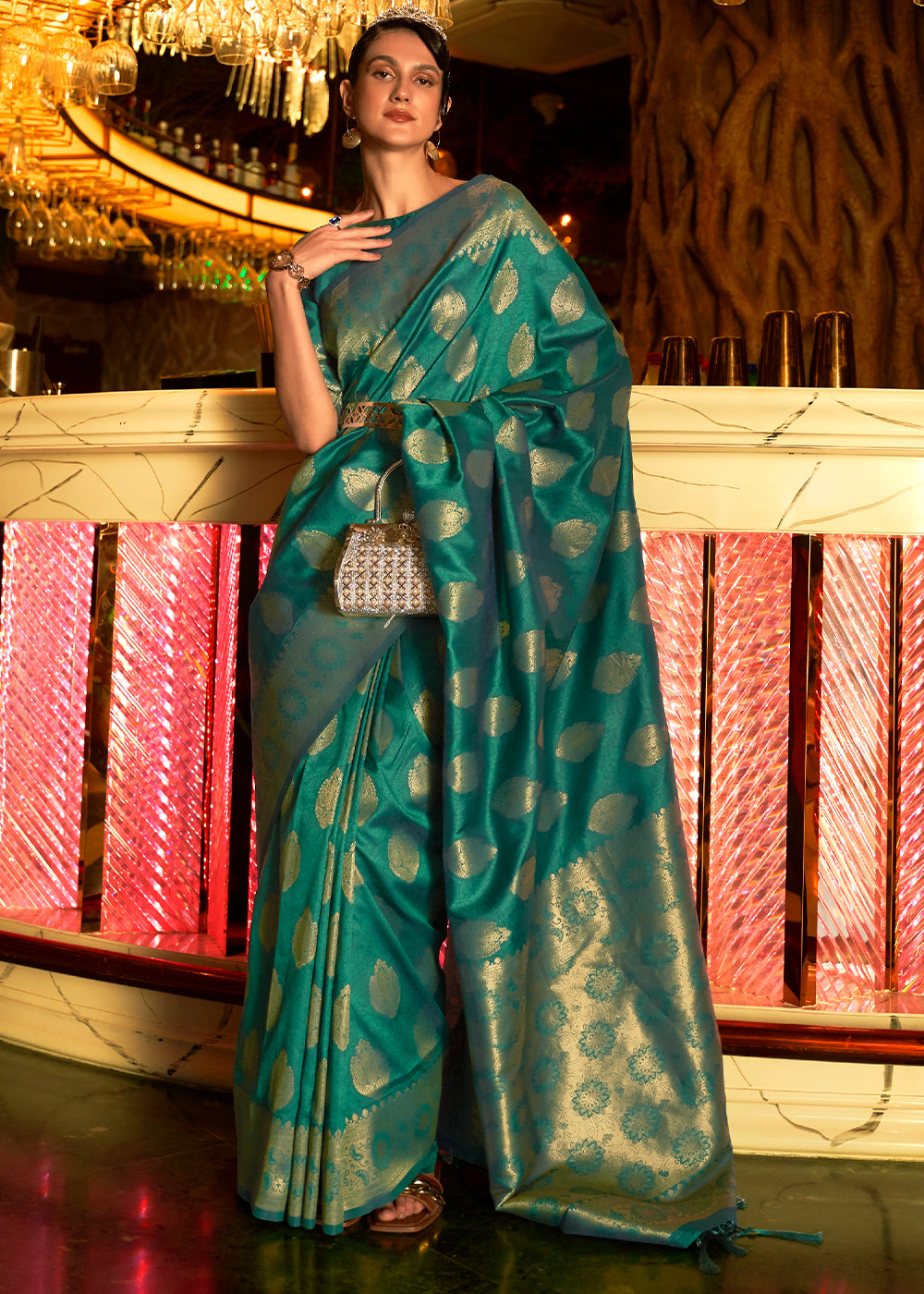 Elegant Vintage Green Banarasi Brocade Silk Saree