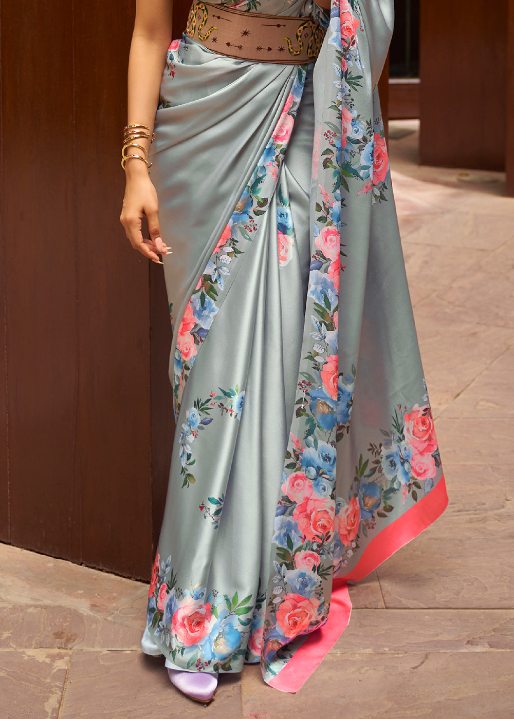 Graceful Cloud Grey Digital Print Saree