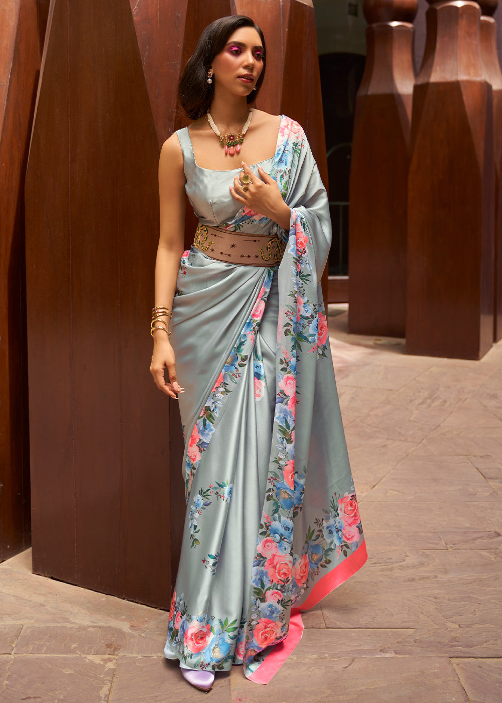 Graceful Cloud Grey Digital Print Saree