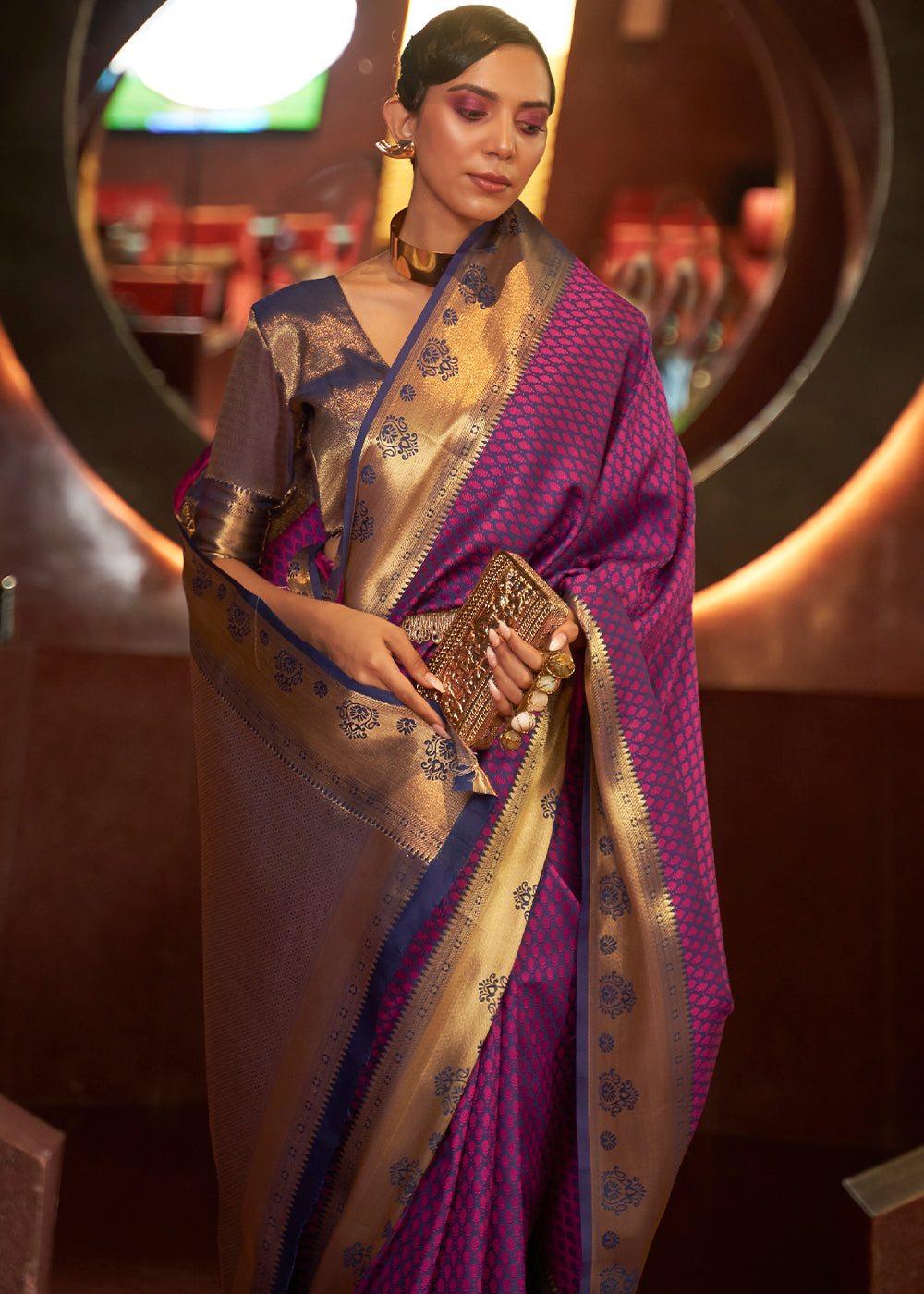 Majestic Violet Handloom Banarasi Silk Saree with Zari Weaving