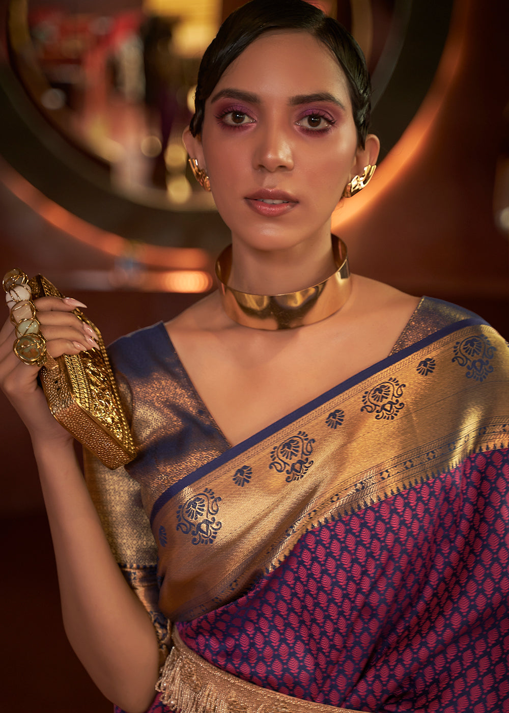 Majestic Violet Handloom Banarasi Silk Saree with Zari Weaving