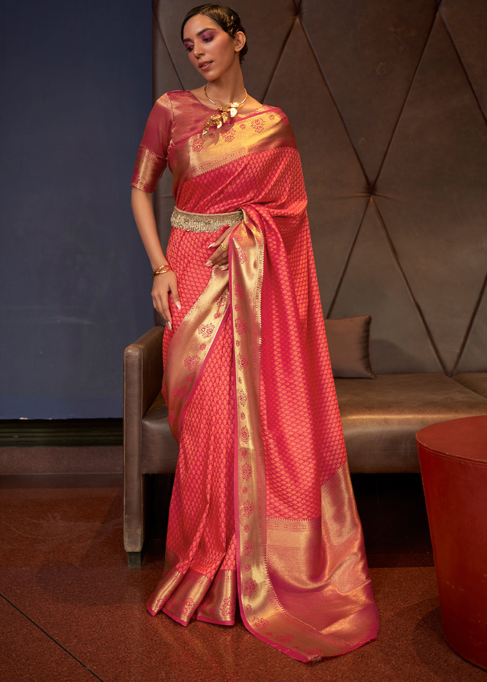 Scarlet Splendor - Handloom Banarasi Silk Saree in Cherry Red