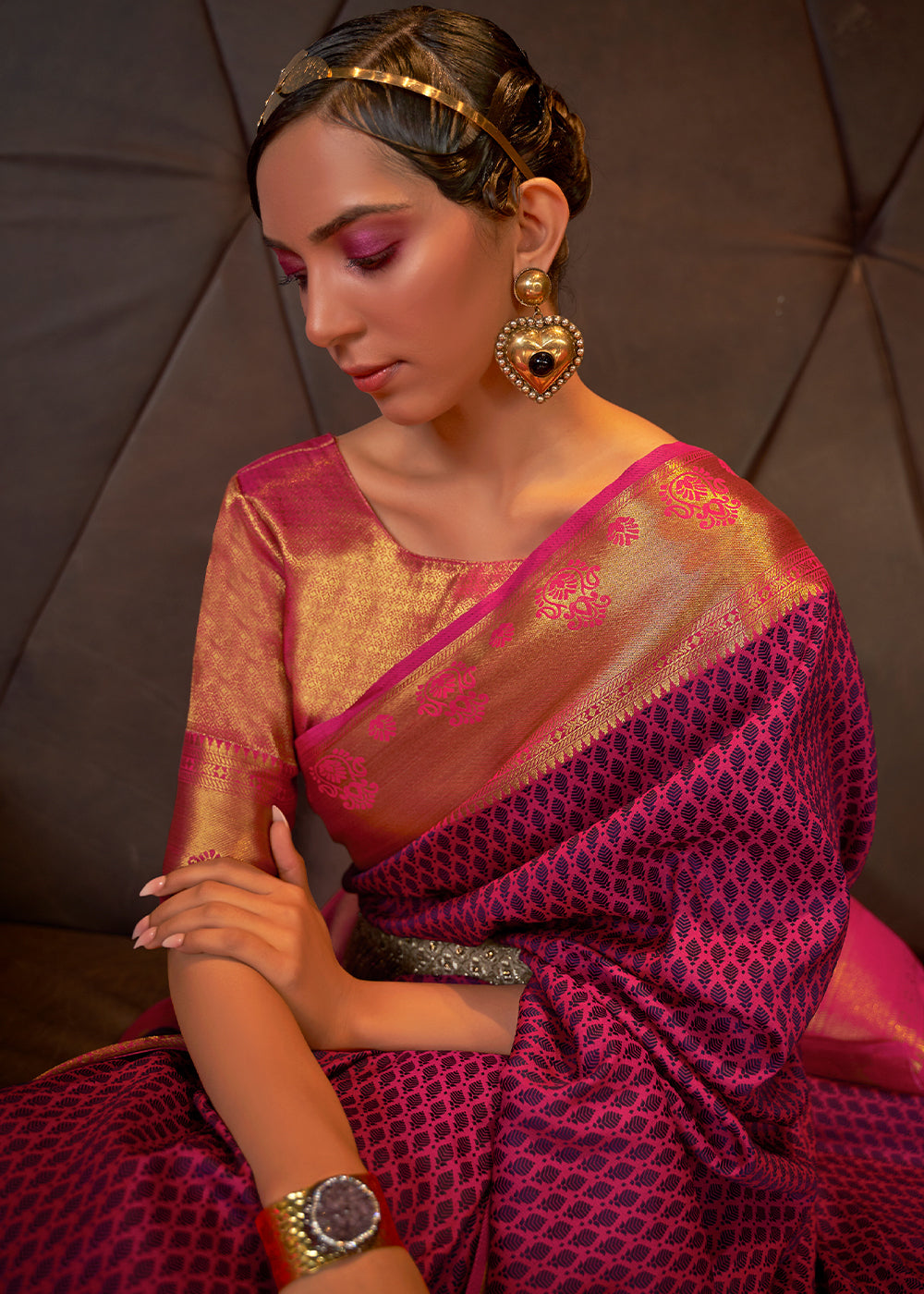 Majestic Dark Rani Handloom Banarasi Silk Saree