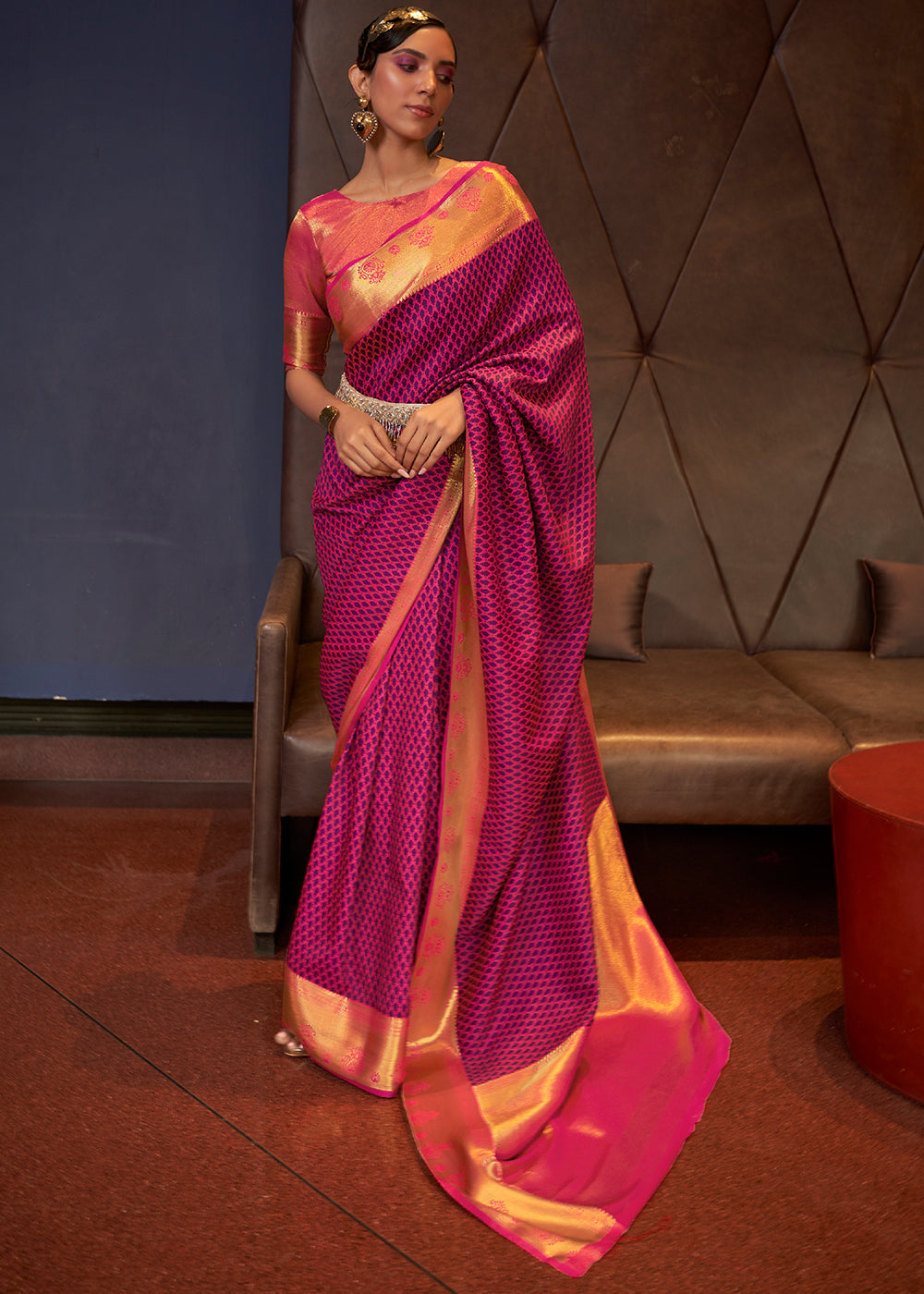 Majestic Dark Rani Handloom Banarasi Silk Saree