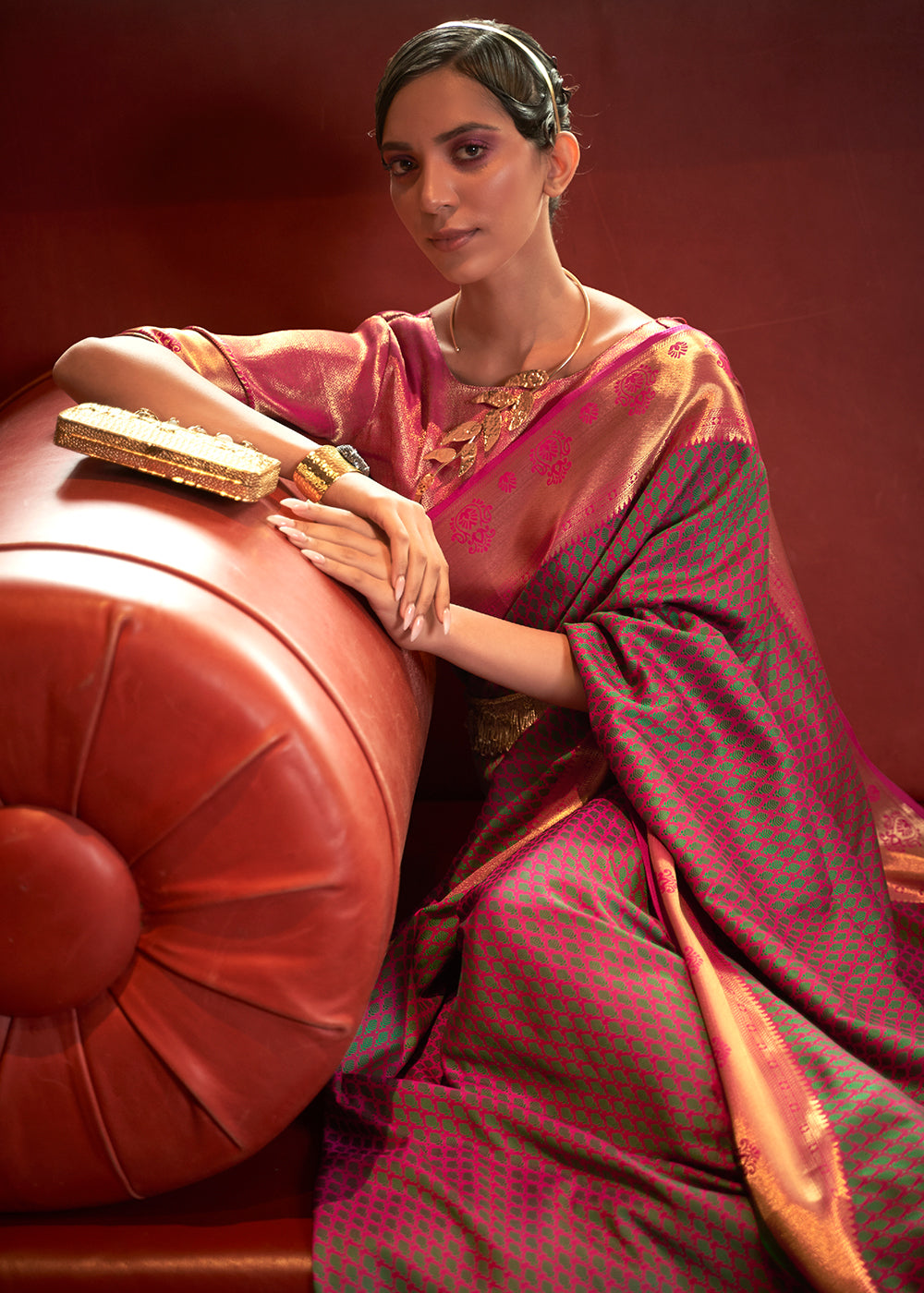 Pink and Green Handloom Banarasi Silk Saree - A Blend of Tradition and Elegance