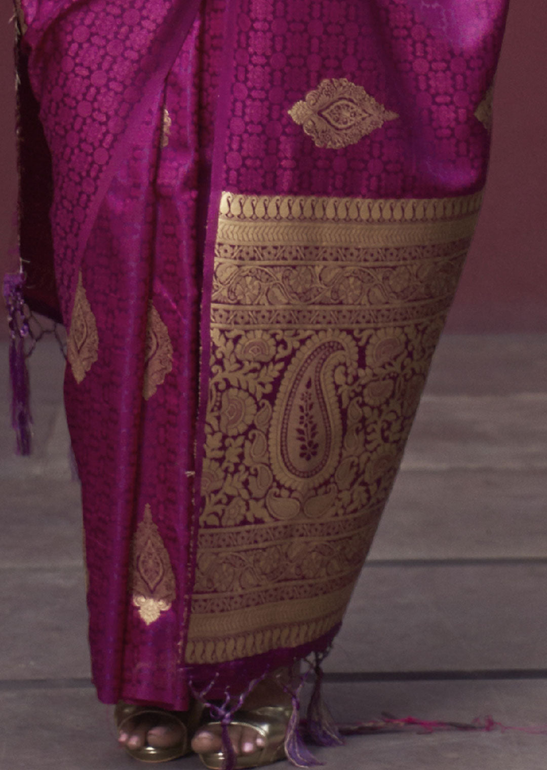 A Vibrant Delight Pink Banarasi Woven Satin Silk Saree