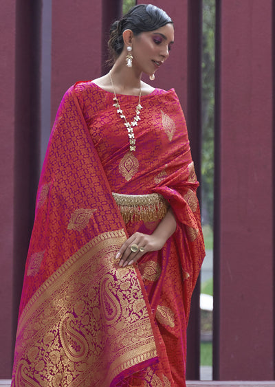 Red Banarasi Woven Satin Silk Saree - A Stunning Masterpiece