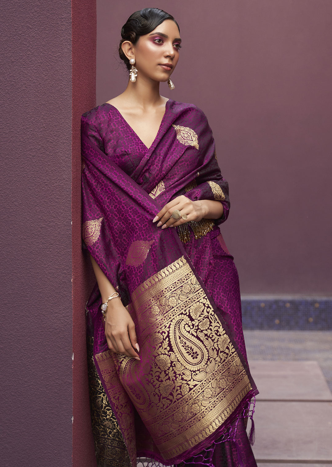 Regal Jamun Purple Banarasi Woven Satin Silk Saree - A Majestic Masterpiece