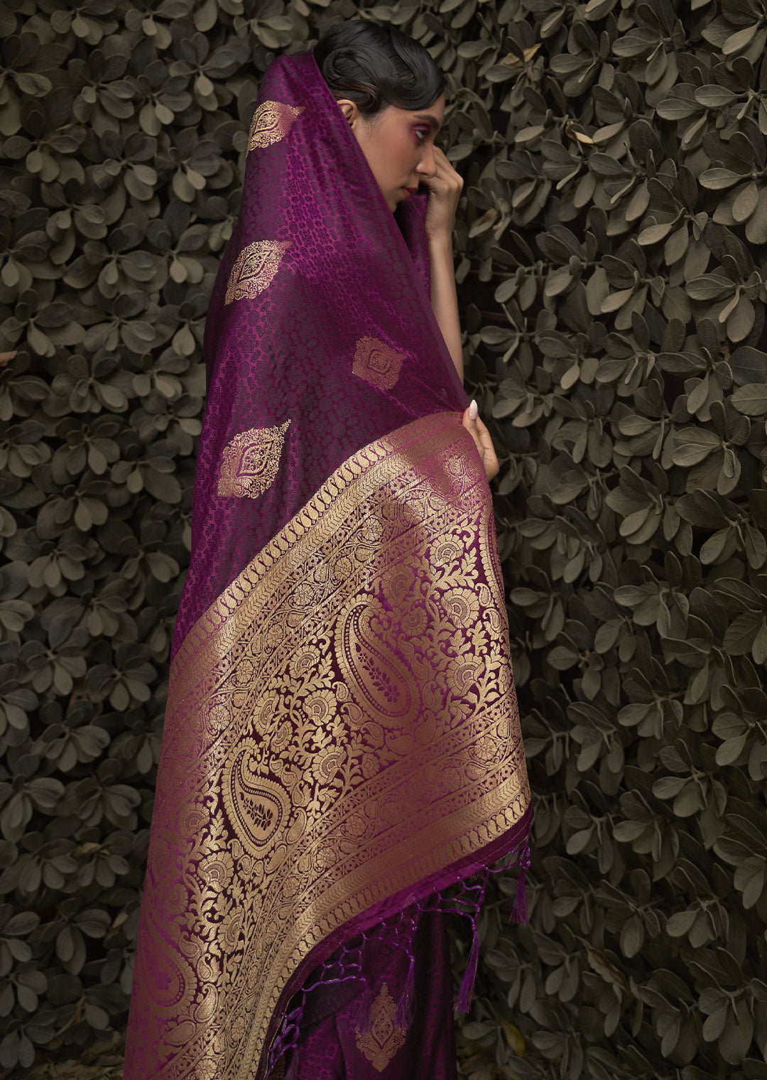 Regal Jamun Purple Banarasi Woven Satin Silk Saree - A Majestic Masterpiece