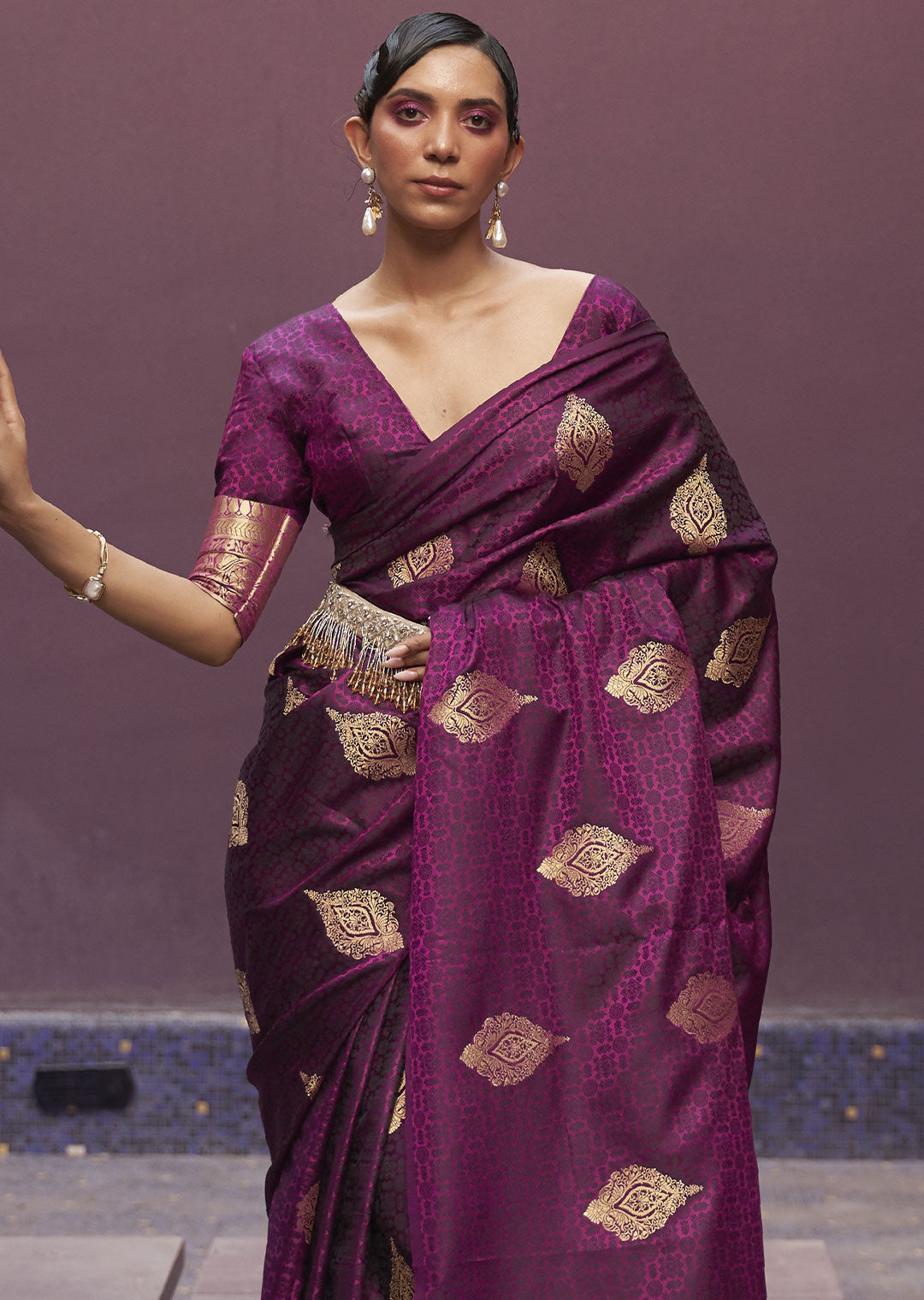 Regal Jamun Purple Banarasi Woven Satin Silk Saree - A Majestic Masterpiece