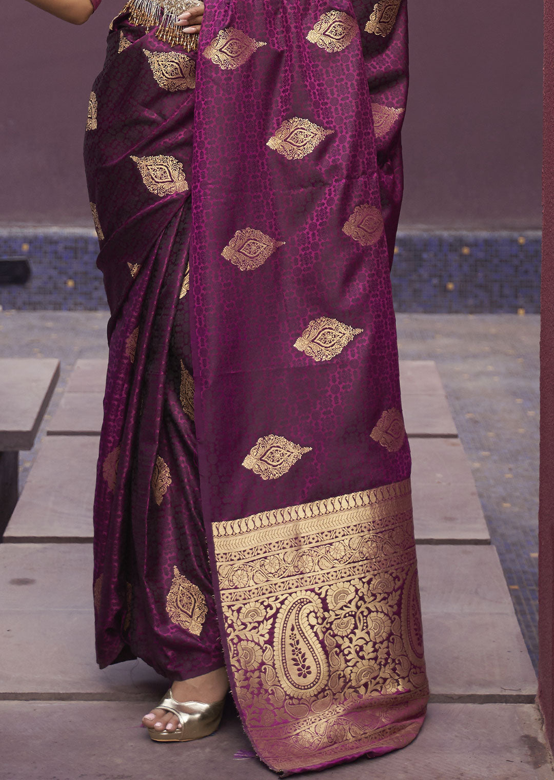 Regal Jamun Purple Banarasi Woven Satin Silk Saree - A Majestic Masterpiece