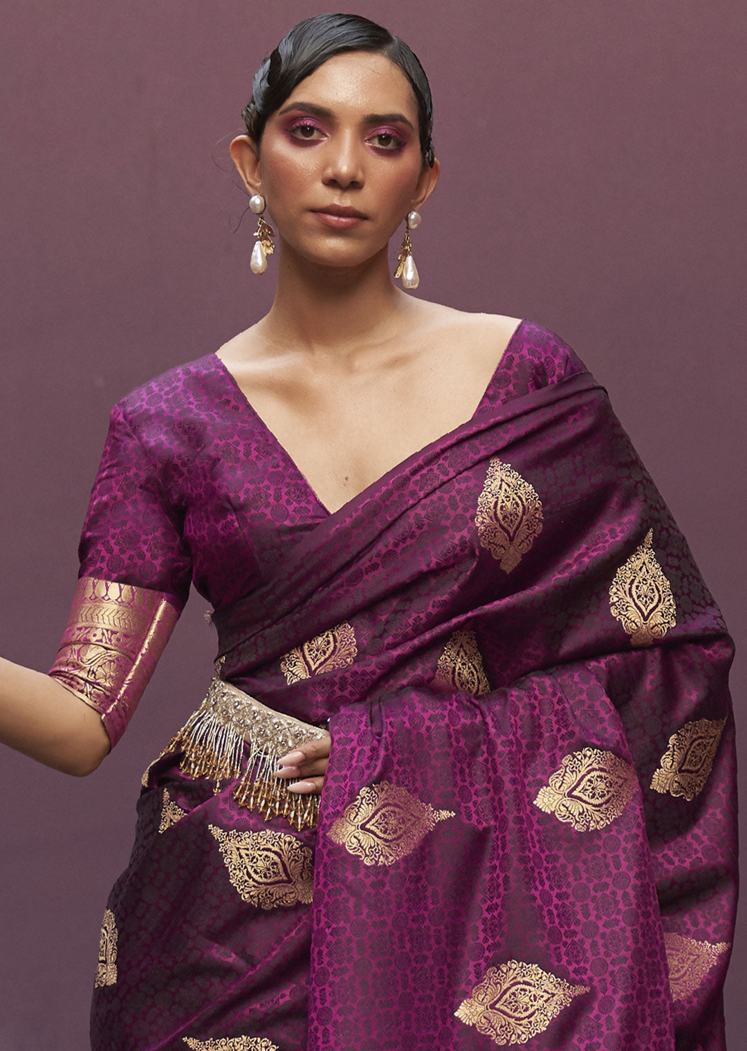 Regal Jamun Purple Banarasi Woven Satin Silk Saree - A Majestic Masterpiece