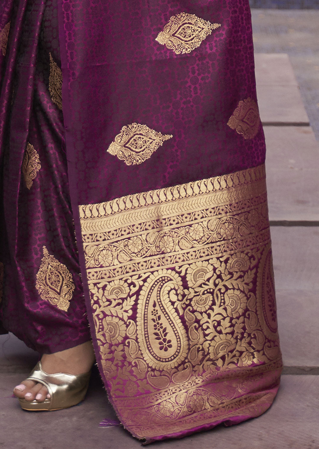 Regal Jamun Purple Banarasi Woven Satin Silk Saree - A Majestic Masterpiece