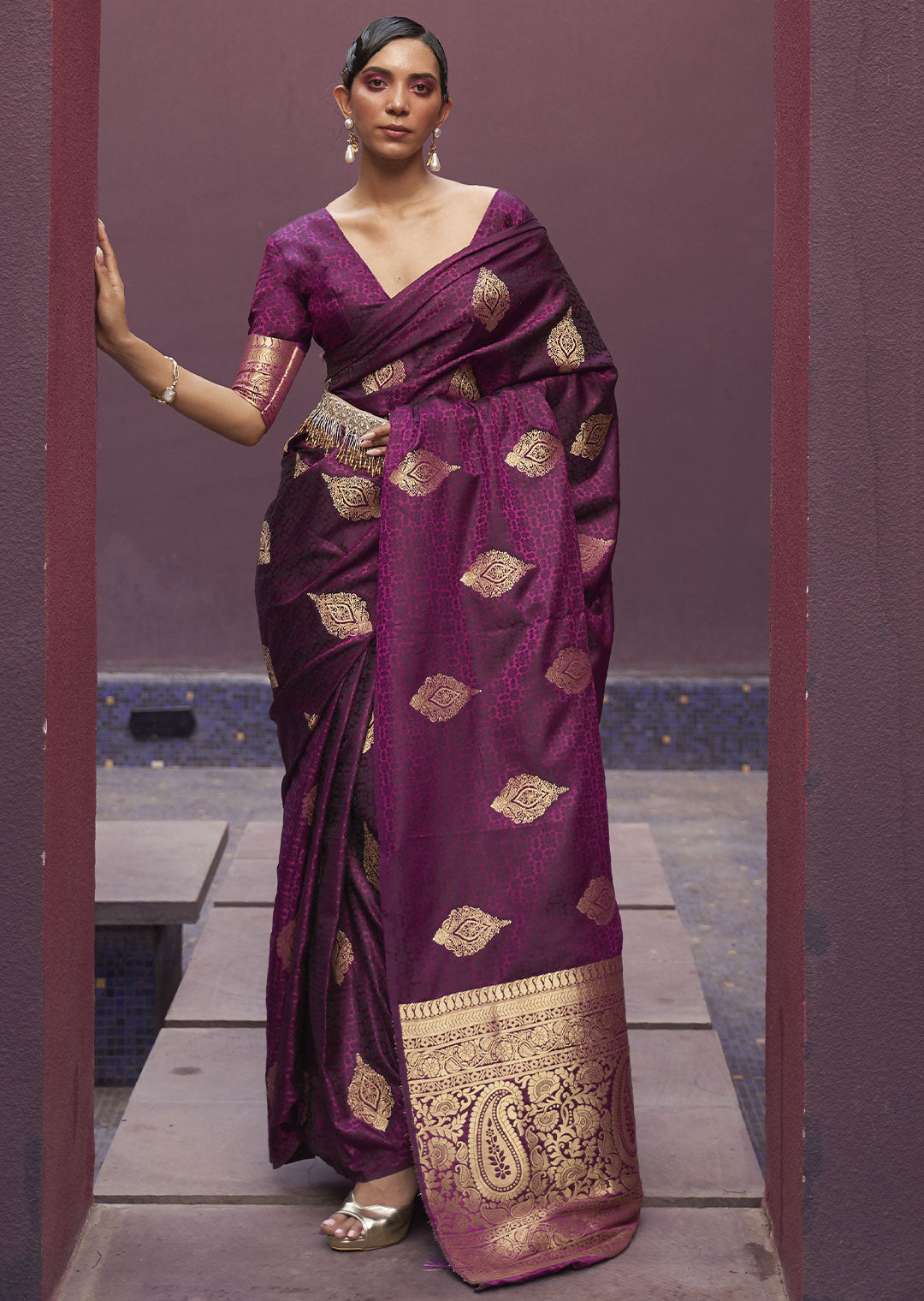 Regal Jamun Purple Banarasi Woven Satin Silk Saree - A Majestic Masterpiece