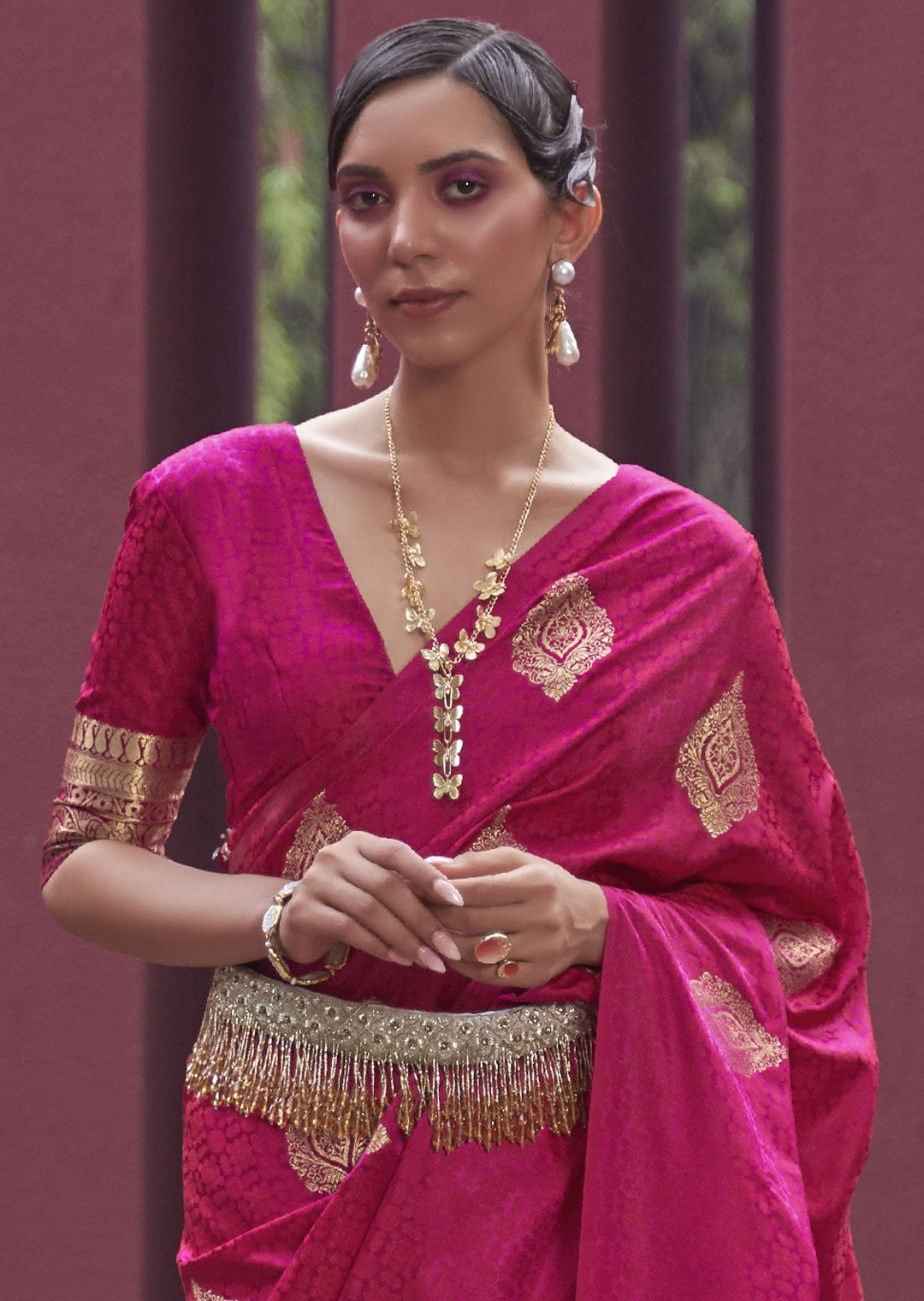 Berry Pink Banarasi Woven Satin Silk Saree - A Vibrant Delight