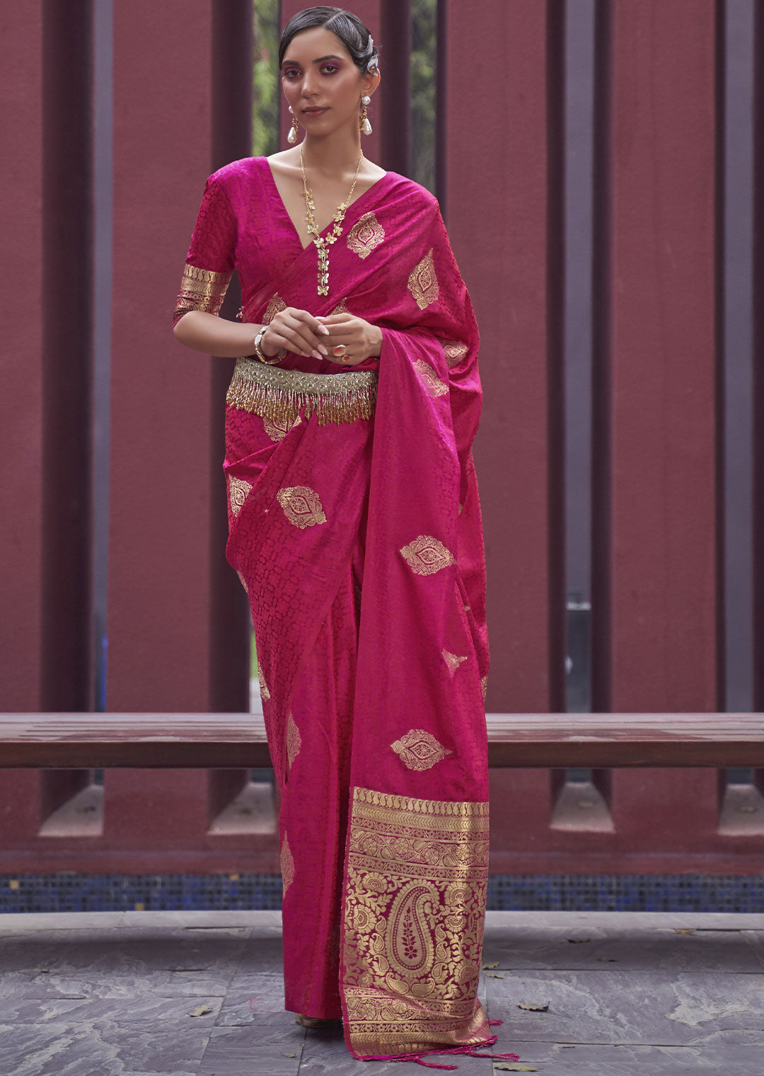 Berry Pink Banarasi Woven Satin Silk Saree - A Vibrant Delight