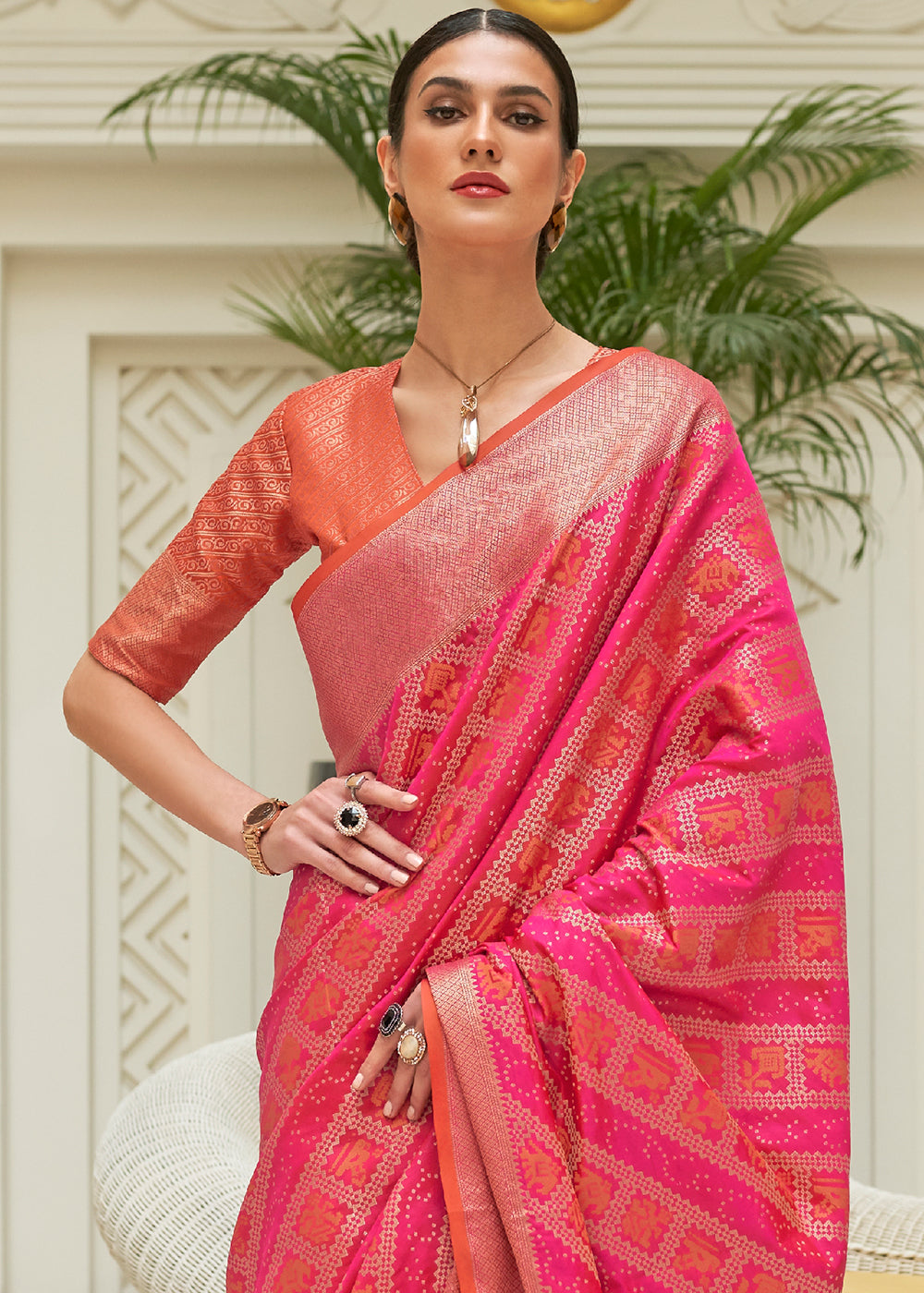 Blushing Pink Patola Saree with Elegant Blouse