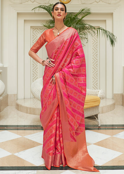 Blushing Pink Patola Saree with Elegant Blouse
