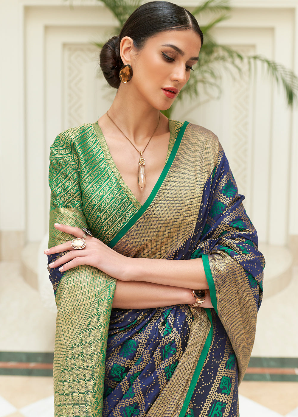 Sapphire Dreams: Blue Patola Silk Saree with Embroidered Blouse