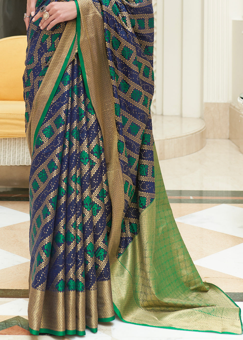 Sapphire Dreams: Blue Patola Silk Saree with Embroidered Blouse