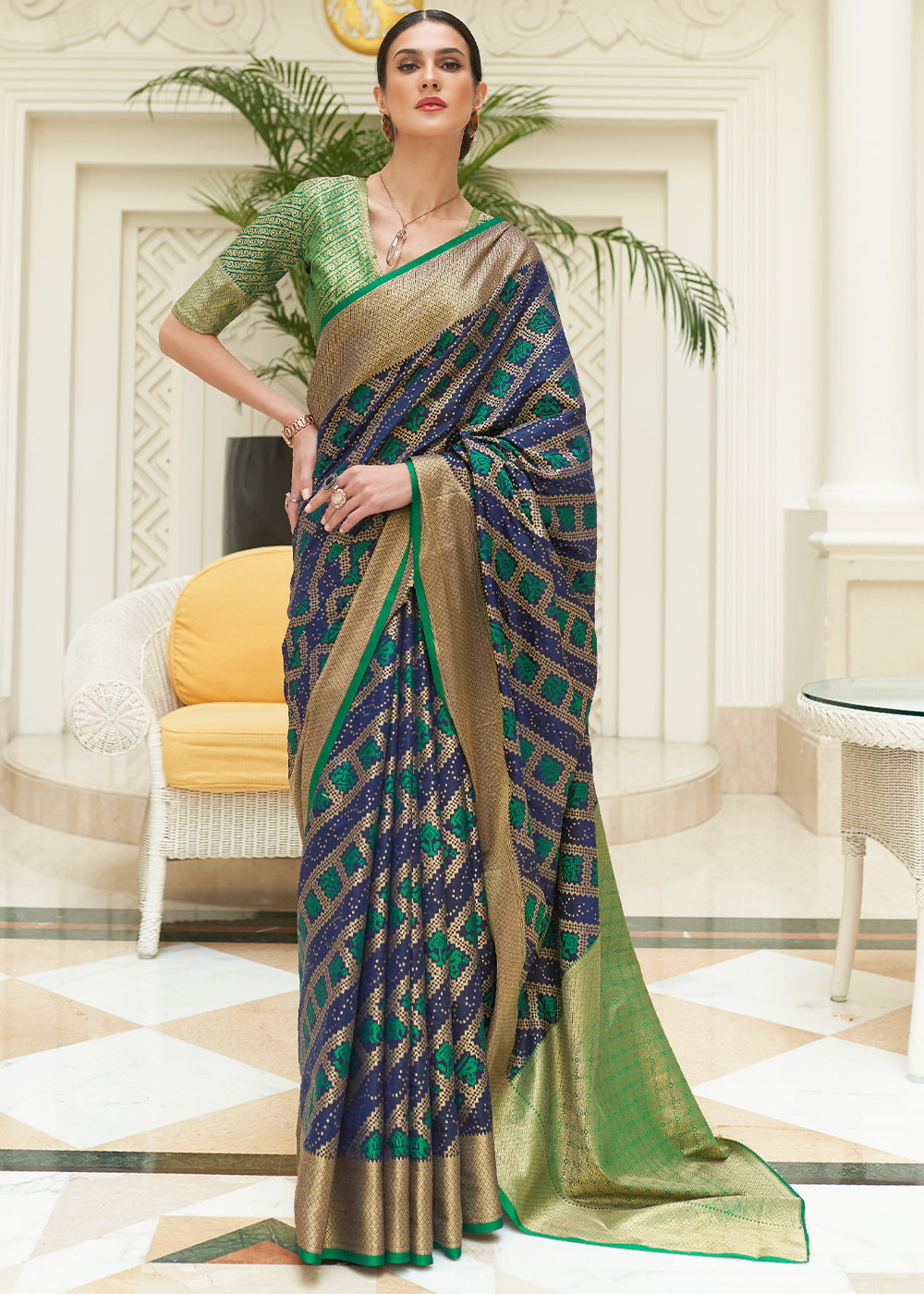 Sapphire Dreams: Blue Patola Silk Saree with Embroidered Blouse