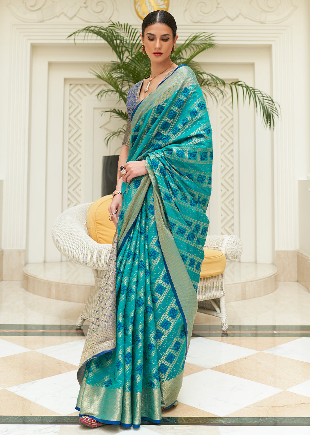 Stunning Sky Blue Patola Saree with Blouse