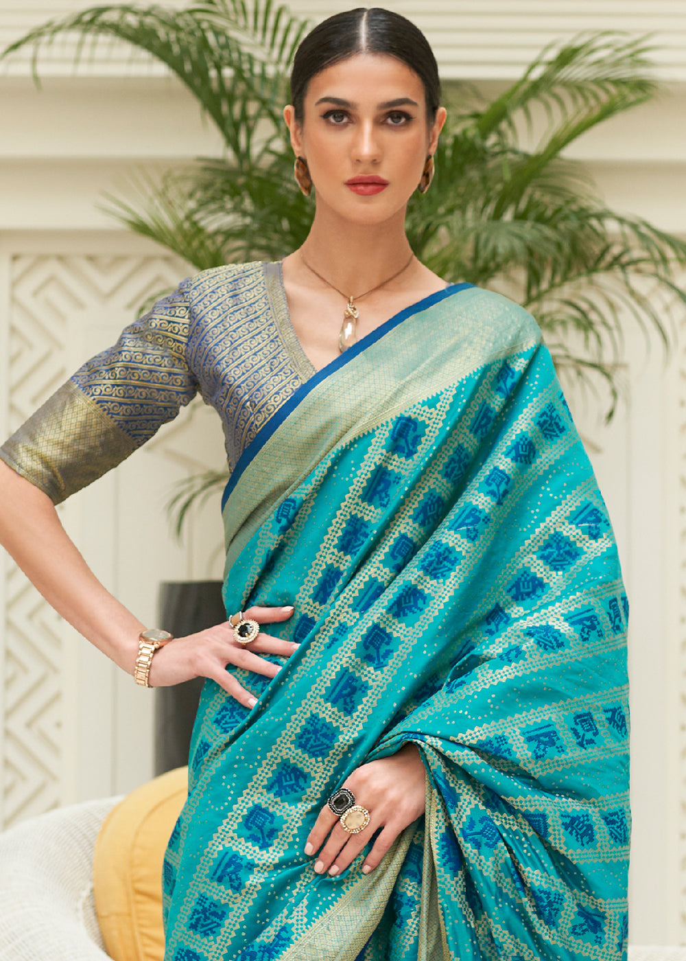 Stunning Sky Blue Patola Saree with Blouse