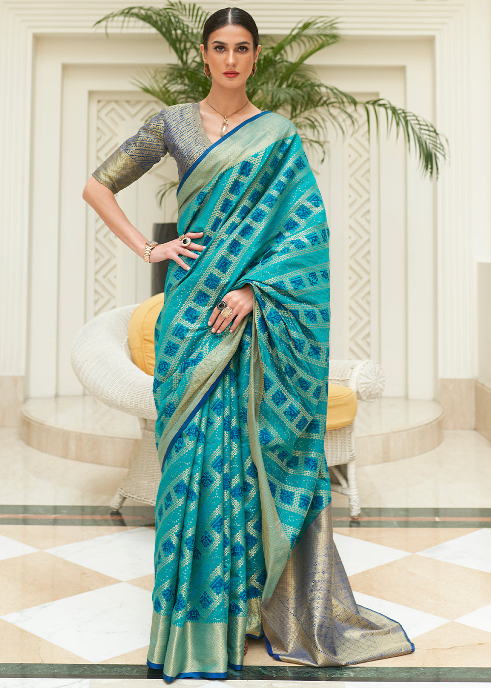 Stunning Sky Blue Patola Saree with Blouse