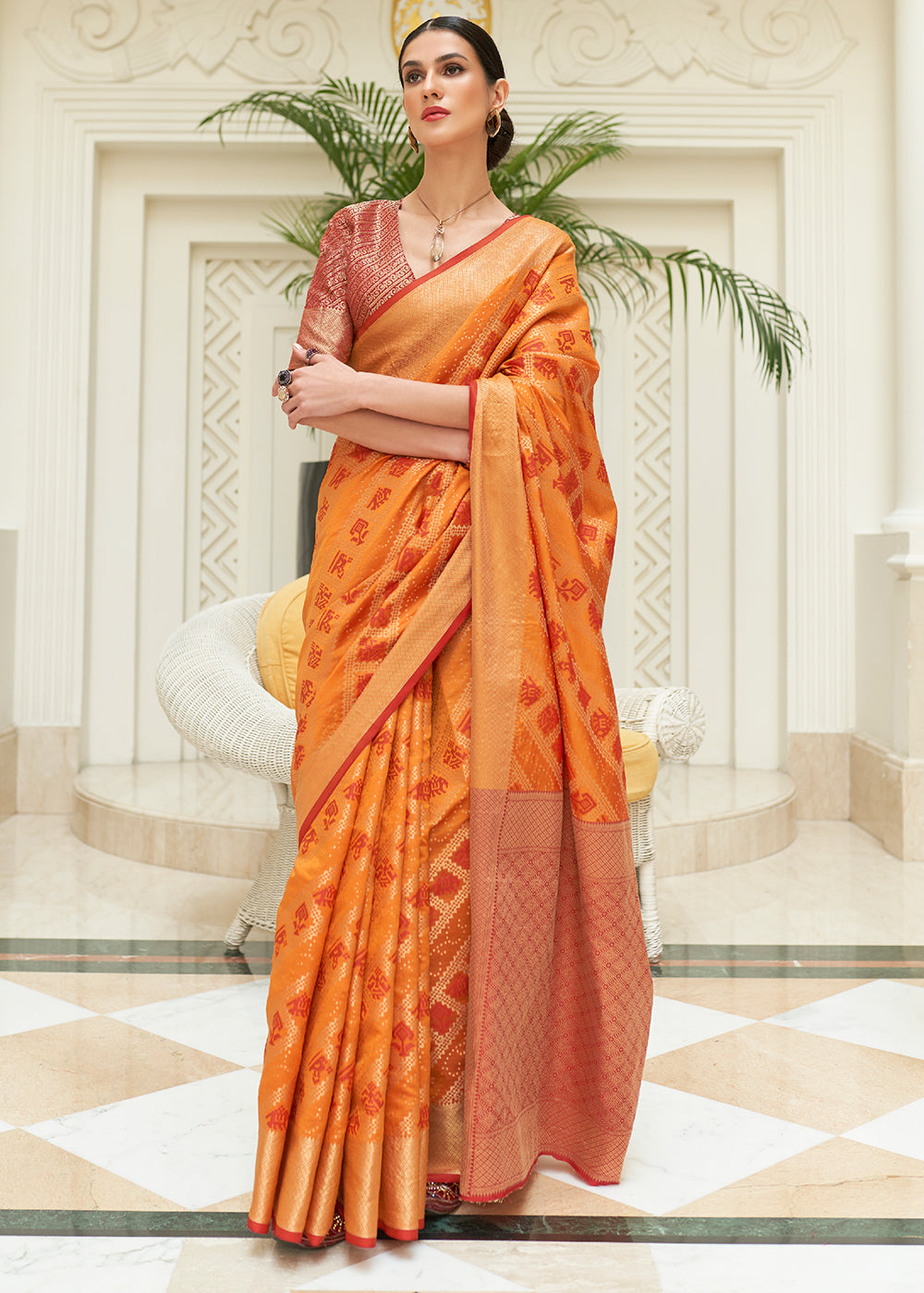 Paradise Yellow Patola Silk Saree with Embroidered Blouse - Perfect for Festive Occasions