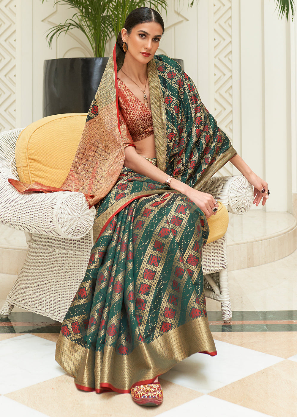 Fusion of Tradition and Contemporary: Green Patola Silk Saree with Blouse