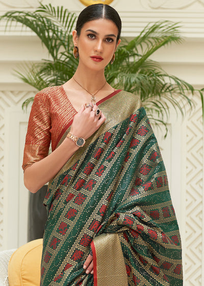 Fusion of Tradition and Contemporary: Green Patola Silk Saree with Blouse