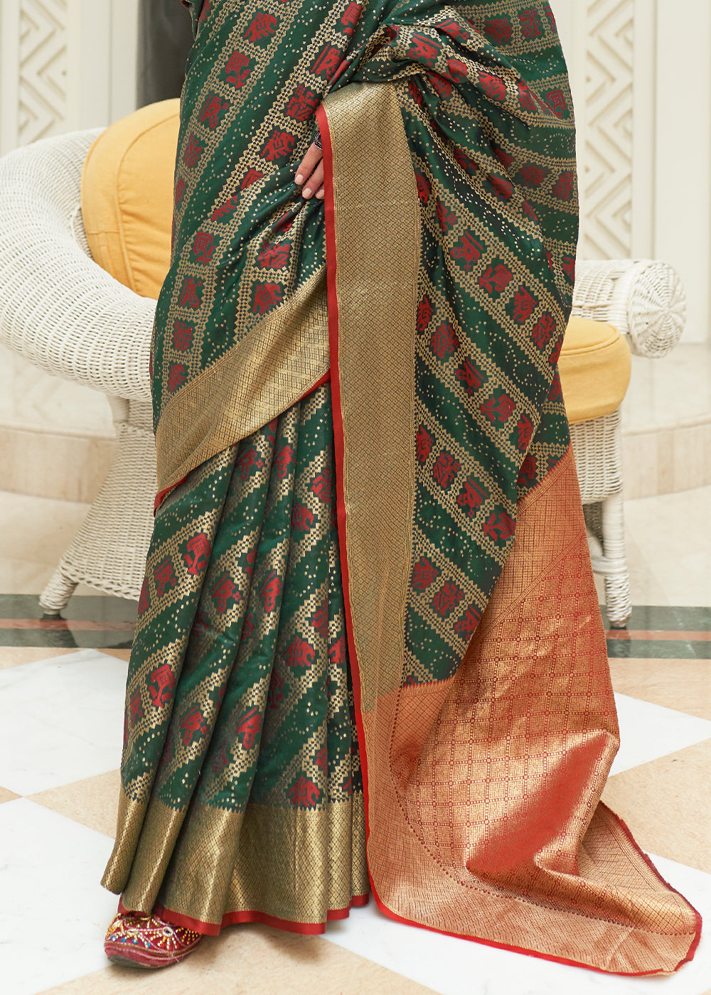 Fusion of Tradition and Contemporary: Green Patola Silk Saree with Blouse