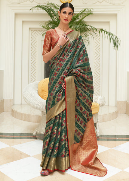 Fusion of Tradition and Contemporary: Green Patola Silk Saree with Blouse