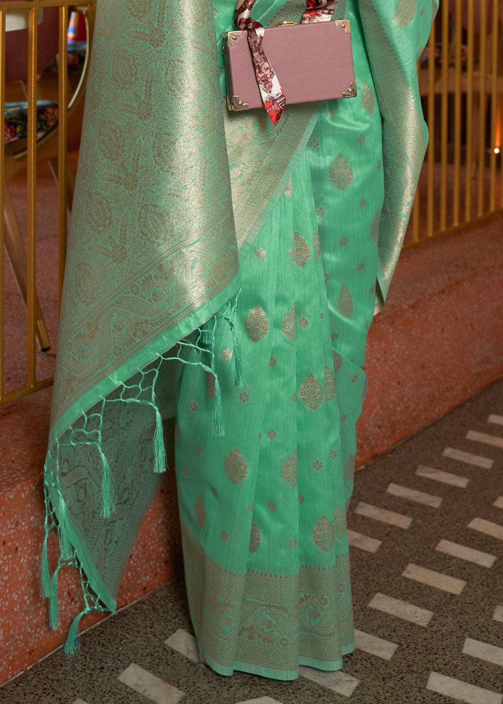 Enchanting Green Banarasi Textured Silk Saree for a Timeless Look