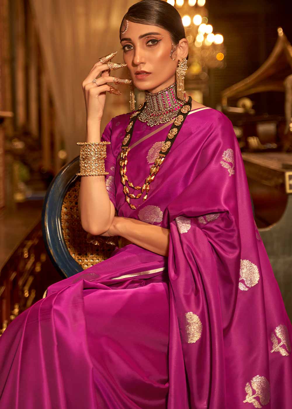 Richness of Festive Purple Banarasi Satin Silk Saree