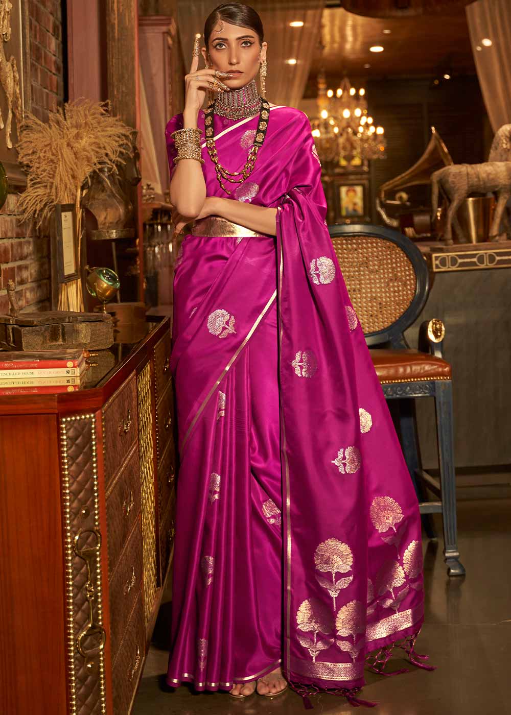 Richness of Festive Purple Banarasi Satin Silk Saree