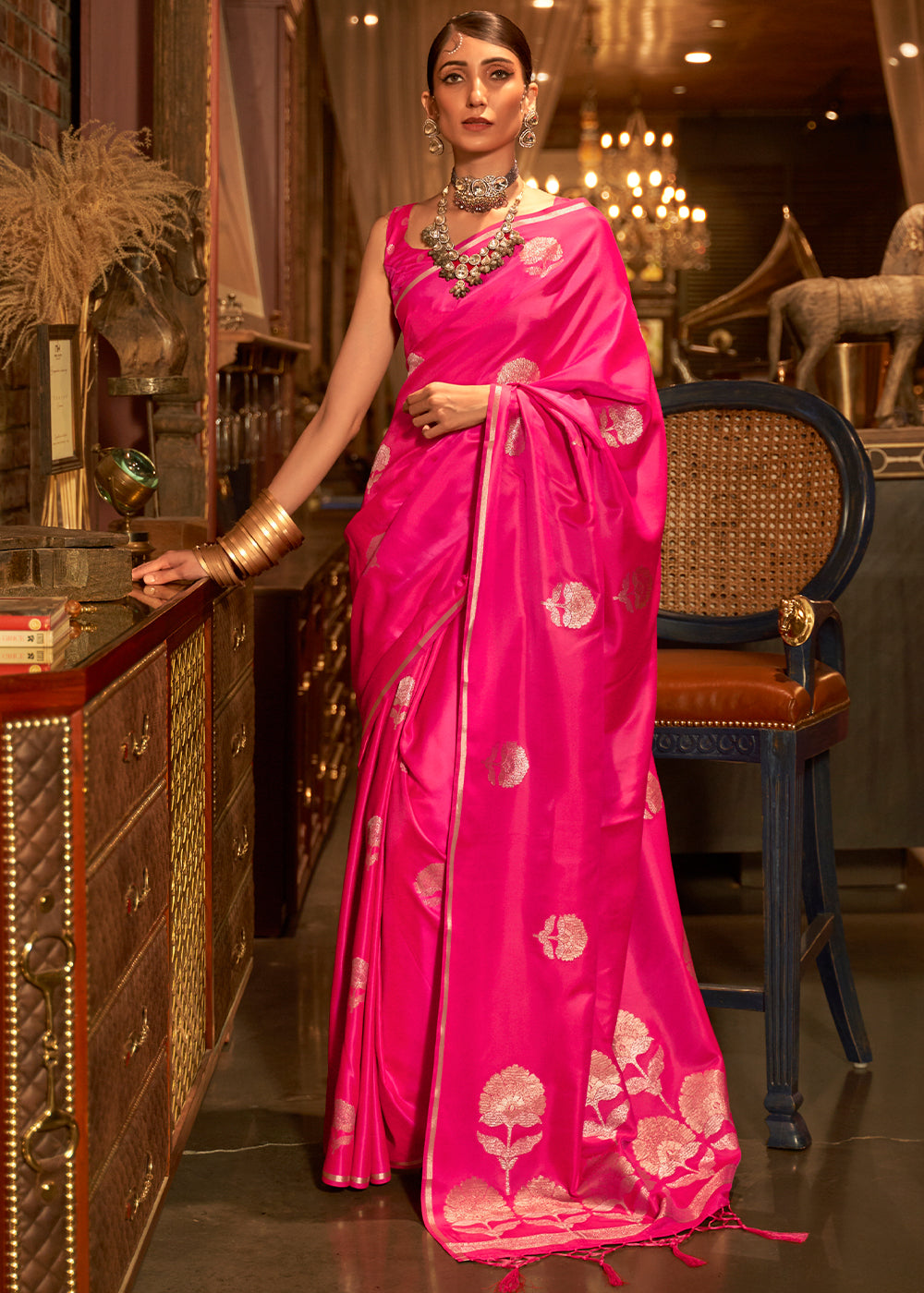 the Feminine Charm of Banarasi Satin Silk Saree