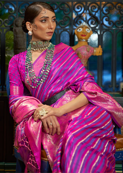 Regal Purple Woven Satin Banarasi Saree with Zari Weaving