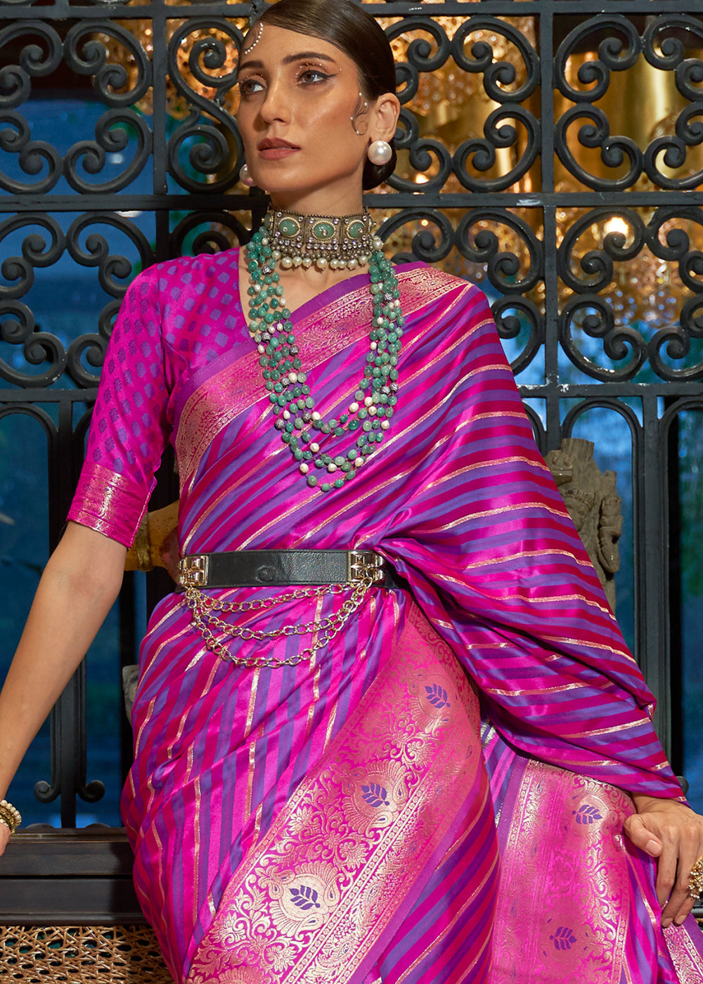 Regal Purple Woven Satin Banarasi Saree with Zari Weaving