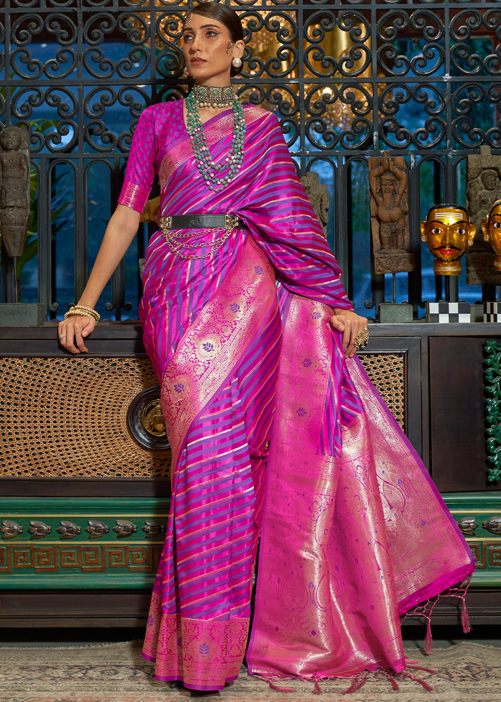 Regal Purple Woven Satin Banarasi Saree with Zari Weaving