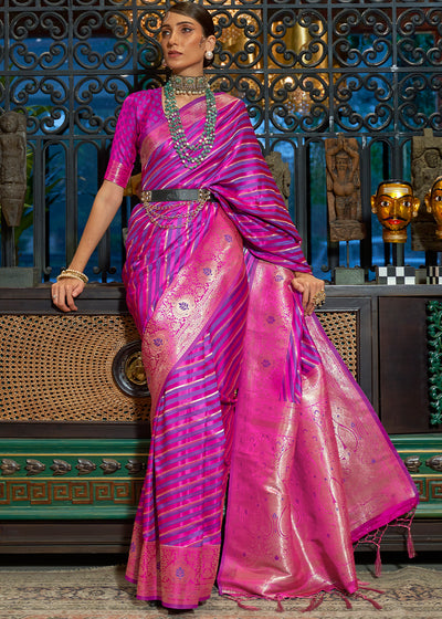 Regal Purple Woven Satin Banarasi Saree with Zari Weaving