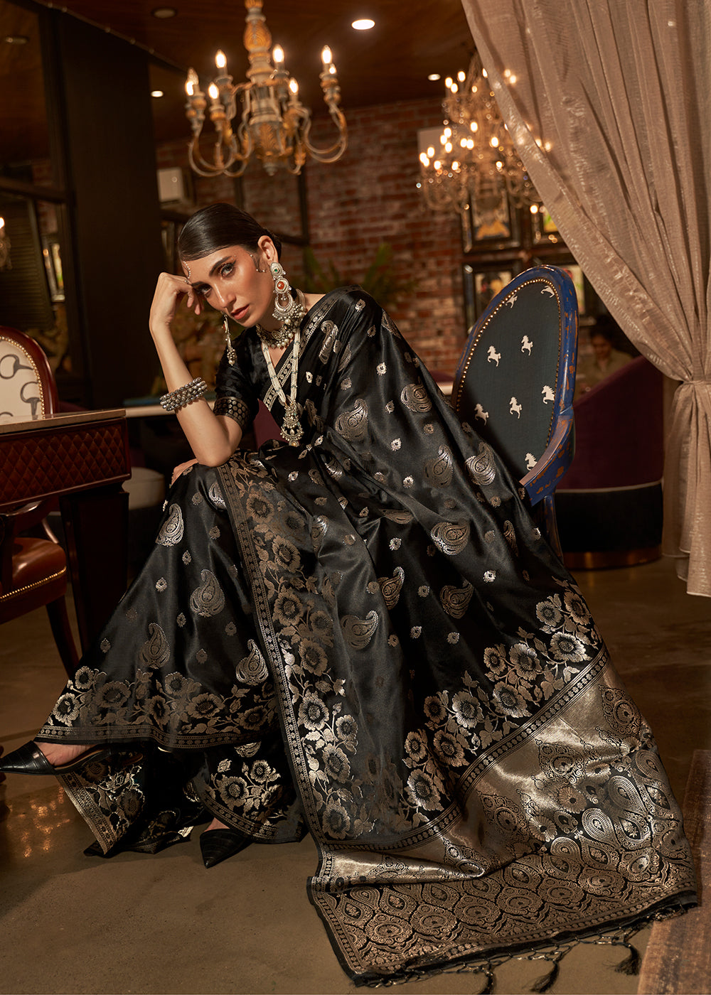 The Timeless Elegance of Black Banarasi Woven Satin Silk Saree